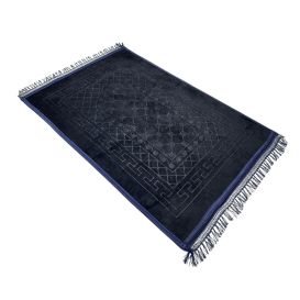 Tapis de Prière Molletonné Noir avec contours Bleu - 80 x 120 cm
