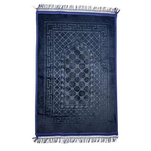 Tapis de Prière Molletonné Noir avec contours Bleu - 80 x 120 cm