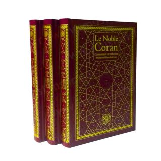 Exégèse,Tafsir du Coran (3 Volumes) - Arabe / Français - Couverture Cuir Rouge - Grand Format 19 x 25 cm - Edition Universel