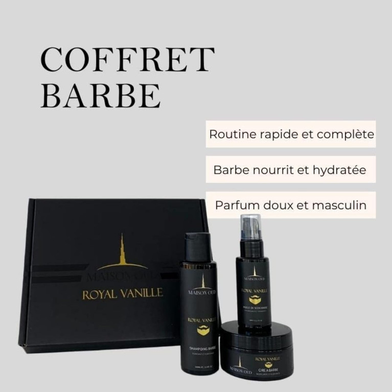 Coffret Barbe Homme - Royal Vanille - Soin : Shampoing, Cire, Huile Barbe- Maison Oud