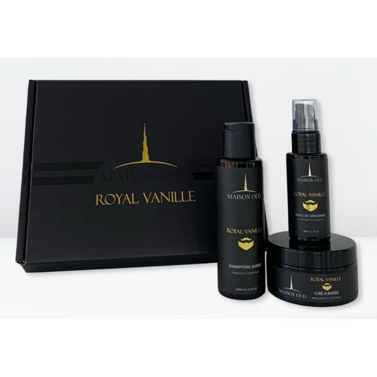 Coffret Barbe Homme - Royal Vanille - Soin : Shampoing, Cire, Huile Barbe- Maison Oud