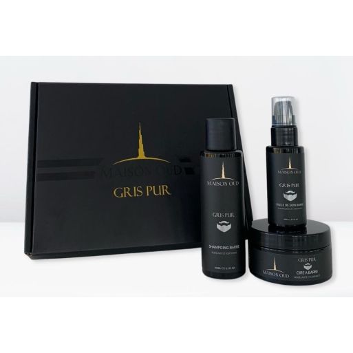 Coffret Barbe Homme - Gris Pur - Soin : Shampoing, Cire, Huile Barbe- Maison Oud