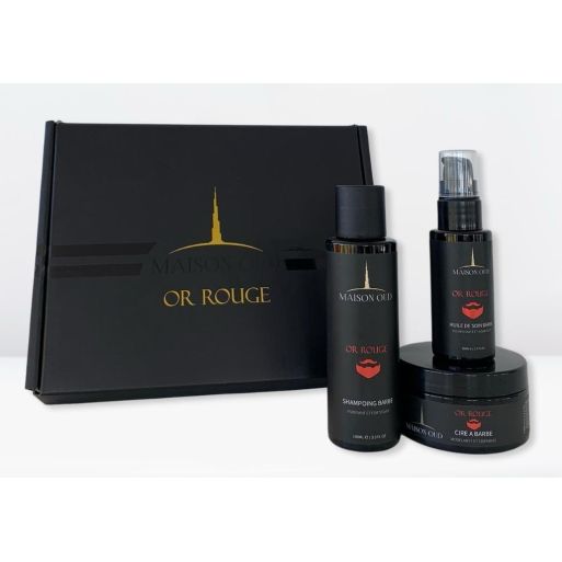 Coffret Barbe Homme - Or Rouge - Soin : Shampoing, Cire, Huile Barbe- Maison Oud