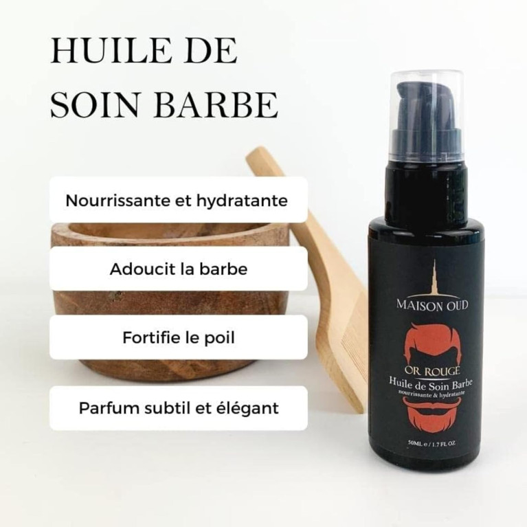 Huile à Barbe - Or Rouge - Soin Huile de Ricin, Amande et Karité - 50ml - Maison Oud