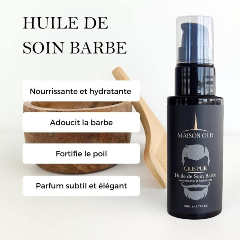 Huile à Barbe - Gris Pur - Soin Huile de Ricin, Amande et Karité - 50ml - Maison Oud