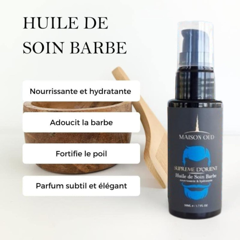 Huile à Barbe - Suprême d'Orient - Soin Huile de Ricin, Amande et Karité - 50ml - Maison Oud