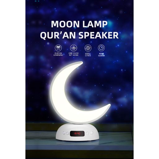 Veilleuse Coranique Lunaire - Design Croissant de Lune Lumineux - Haut-parleur Coran MP3 - Bluetooth - SQ-902 - Equantu