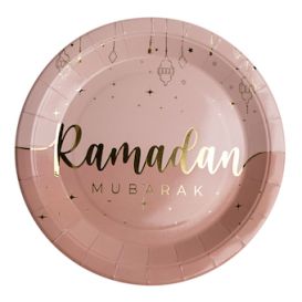 Assiettes Ramadan Jetable en Carton - Rose x6 - Décoration Ramadan : Shera