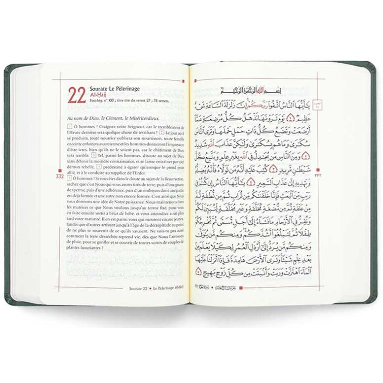 Le Noble Coran Bilingue Souple Grand Format - Vert - 17 x 24 cm - Edition Tawhid