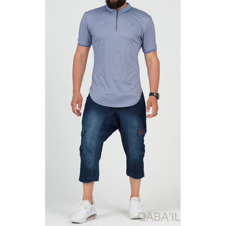 Pantacourt Cargo en Jean Stretch - Qaba'il Pantacourt Cargo en Jean Stretch - Qaba'il