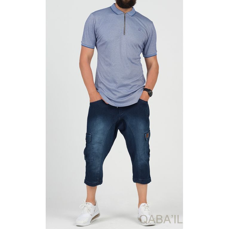 Pantacourt Cargo en Jean Stretch - Qaba'il Pantacourt Cargo en Jean Stretch - Qaba'il
