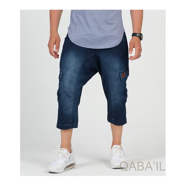 Pantacourt Cargo en Jean Stretch - Qaba'il Pantacourt Cargo en Jean Stretch - Qaba'il