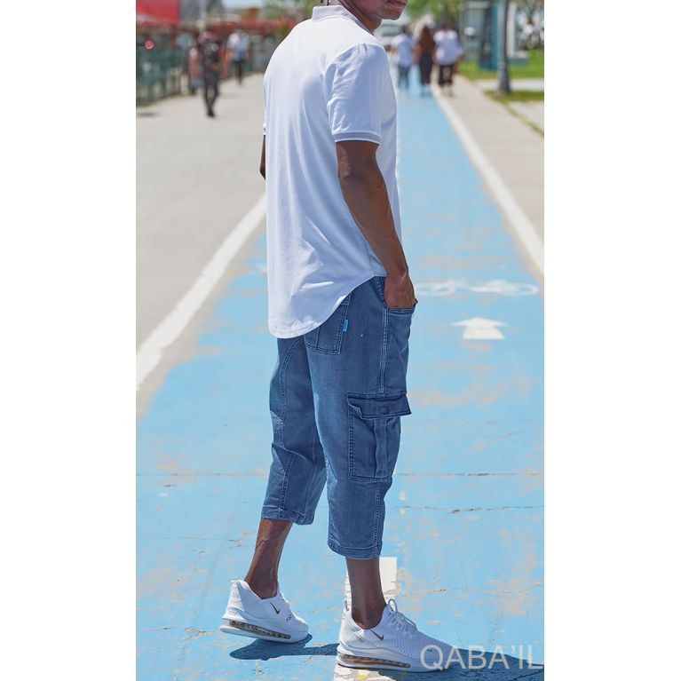 Pantacourt Cargo en Jean Stretch - Qaba'il Pantacourt Cargo en Jean Stretch - Qaba'il