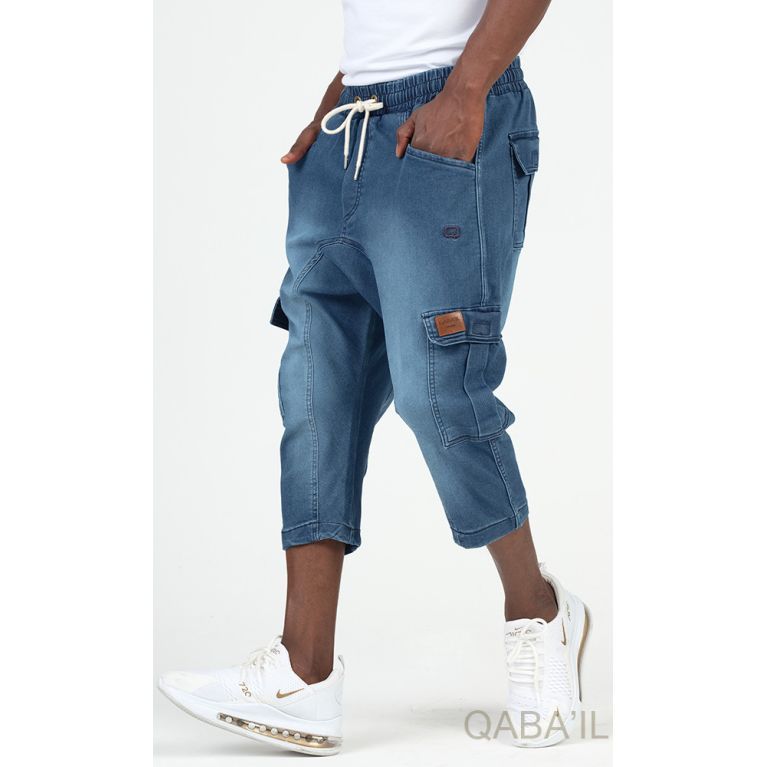 Pantacourt Cargo en Jean Stretch - Qaba'il Pantacourt Cargo en Jean Stretch - Qaba'il