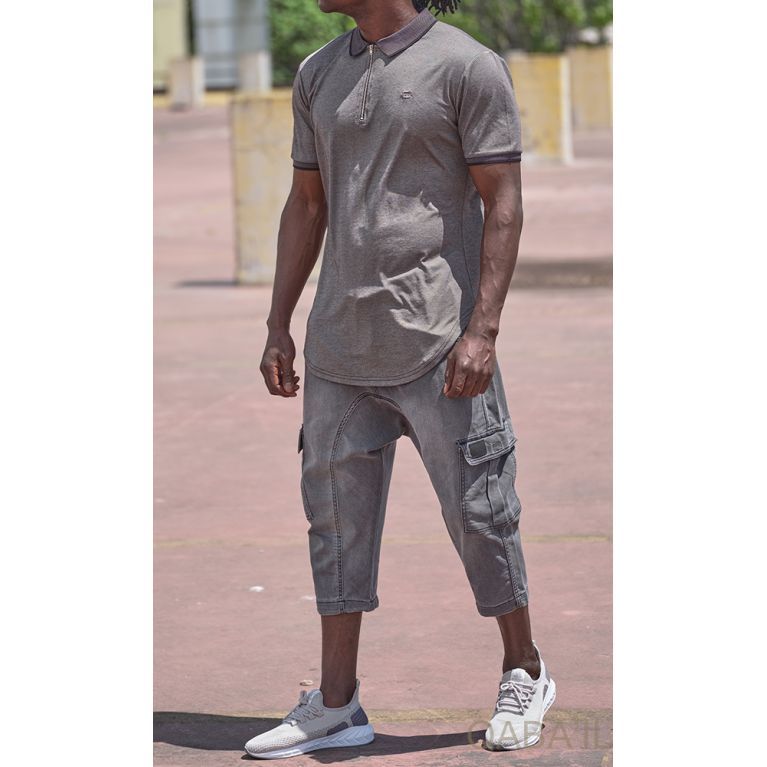 Pantacourt Cargo en Jean Stretch - Qaba'il Pantacourt Cargo en Jean Stretch - Qaba'il