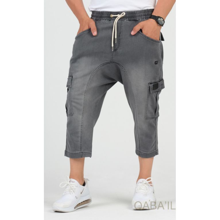 Pantacourt Cargo en Jean Stretch - Qaba'il Pantacourt Cargo en Jean Stretch - Qaba'il