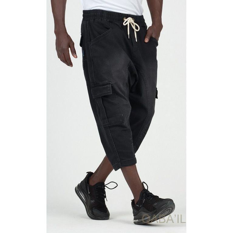 Pantacourt Cargo en Jean Stretch - Qaba'il Pantacourt Cargo en Jean Stretch - Qaba'il