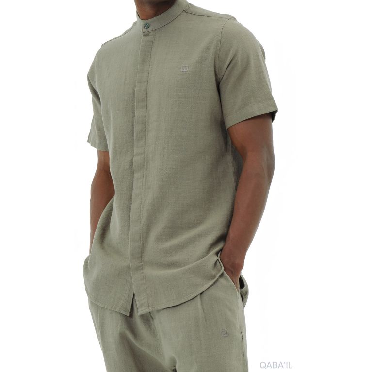 Ensemble 100% Coton Chemise Col Officier et Sarouel - Qaba'il Ensemble 100% Coton Chemise Col Officier et Sarouel - Qaba'il