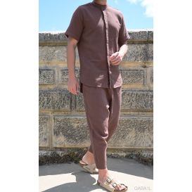 Ensemble 100% Coton Chemise Col Officier et Sarouel - Qaba'il