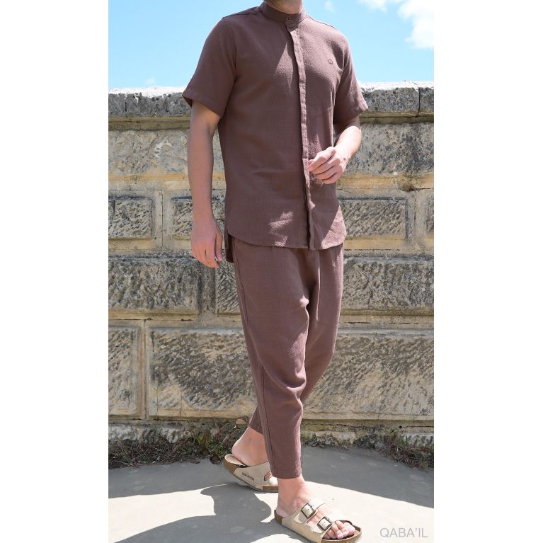 Ensemble 100% Coton Chemise Col Officier et Sarouel - Qaba'il Ensemble 100% Coton Chemise Col Officier et Sarouel - Qaba'il