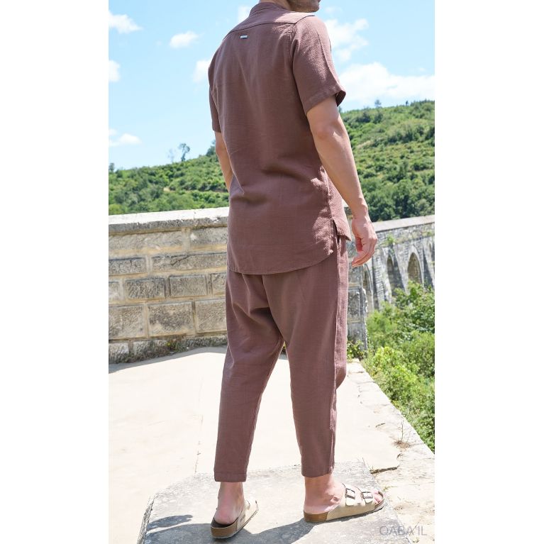 Ensemble 100% Coton Chemise Col Officier et Sarouel - Qaba'il Ensemble 100% Coton Chemise Col Officier et Sarouel - Qaba'il