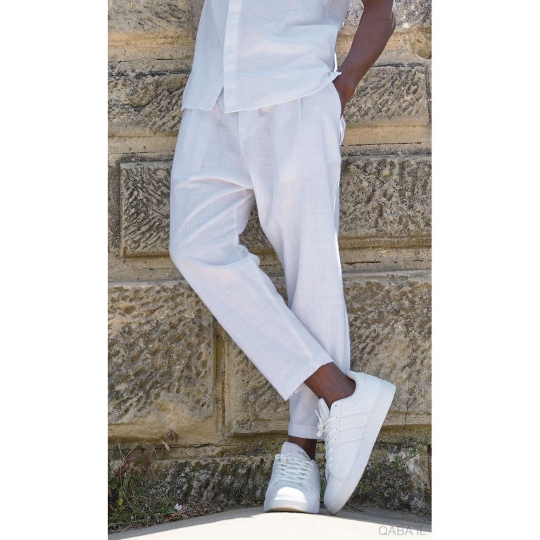 Ensemble 100% Coton Chemise Col Officier et Sarouel - Qaba'il Ensemble 100% Coton Chemise Col Officier et Sarouel - Qaba'il