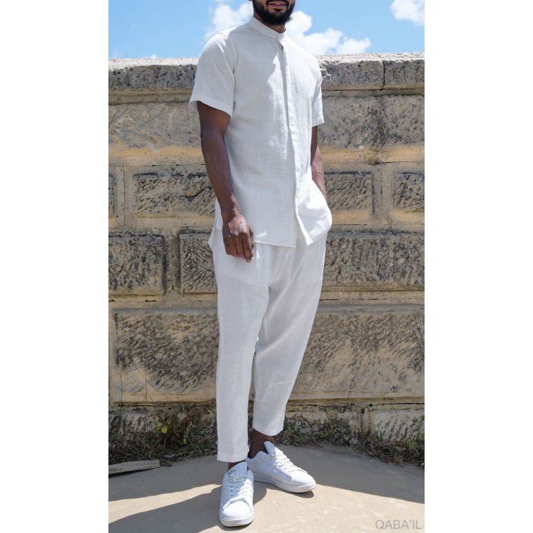Ensemble 100% Coton Chemise Col Officier et Sarouel - Qaba'il Ensemble 100% Coton Chemise Col Officier et Sarouel - Qaba'il
