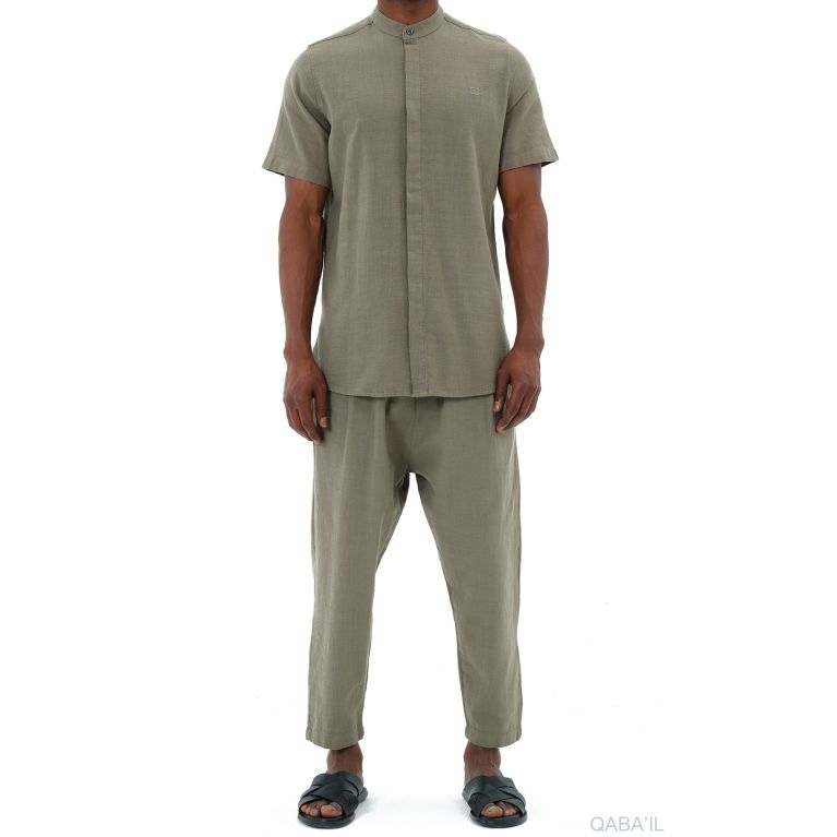 Ensemble 100% Coton Chemise Col Officier et Sarouel - Qaba'il Ensemble 100% Coton Chemise Col Officier et Sarouel - Qaba'il