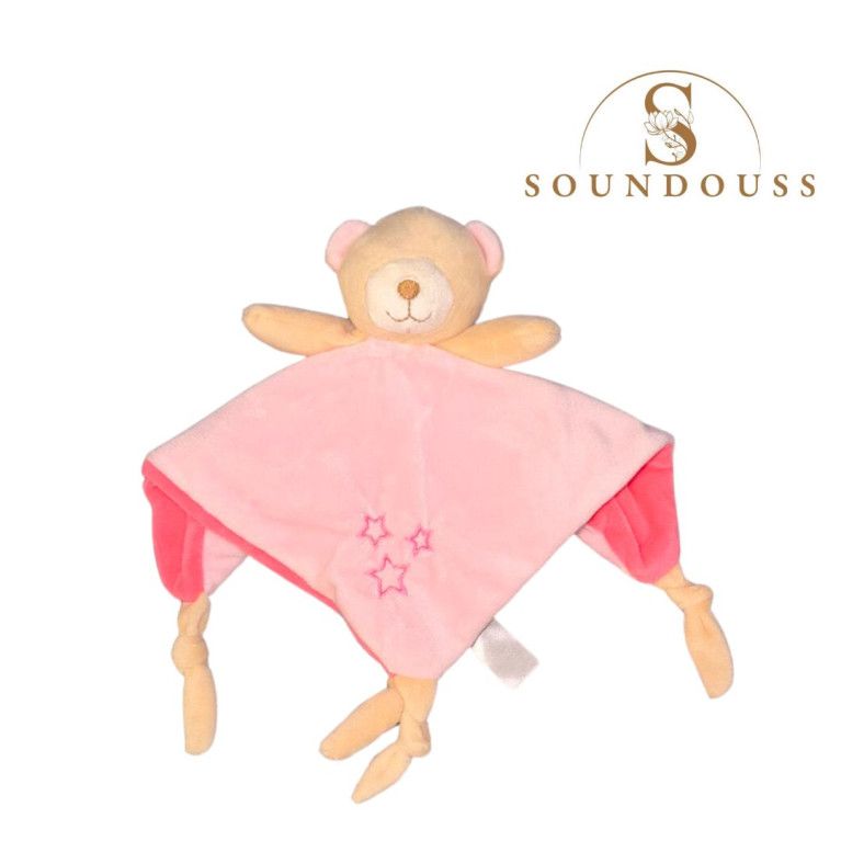 Nounours Plat avec Grelot Rose Sans les Yeux - Soundouss Nounours Plat avec Grelot Rose Sans les Yeux - Soundouss