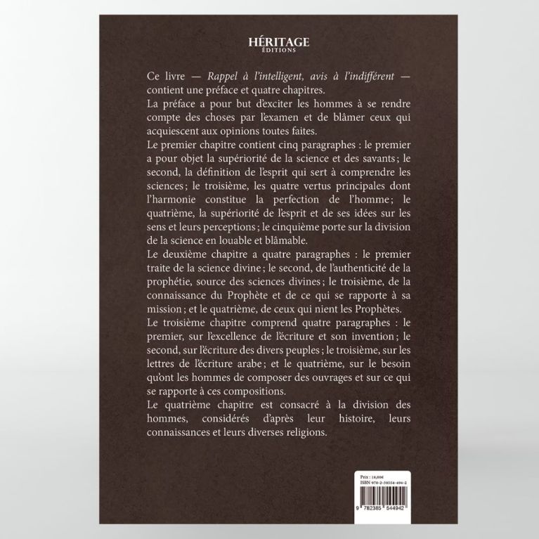 Le livre d'Abd-el-Kader : rappel à l'intelligent, avis à l'indifférent - éditions Héritage Le livre d'Abd-el-Kader : rappel à l'intelligent, avis à l'indifférent - éditions Héritage