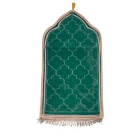 Tapis de Prière Molletonné Bleu Gris - Motif Arabesque - Adulte - 70 x115 cm