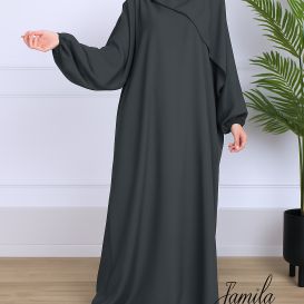 Abaya Manche Elastique - Anthracite - Microfibre Léger - Jamila
