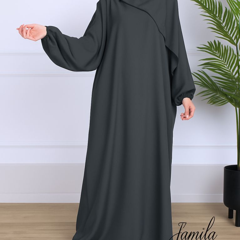 Abaya Manche Elastique - Anthracite - Microfibre Léger - Jamila Abaya Manche Elastique - Anthracite - Microfibre Léger - Jamila