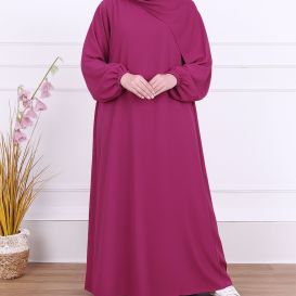Abaya Manche Elastique - Fuchsia Foncé- Microfibre Léger - Jamila