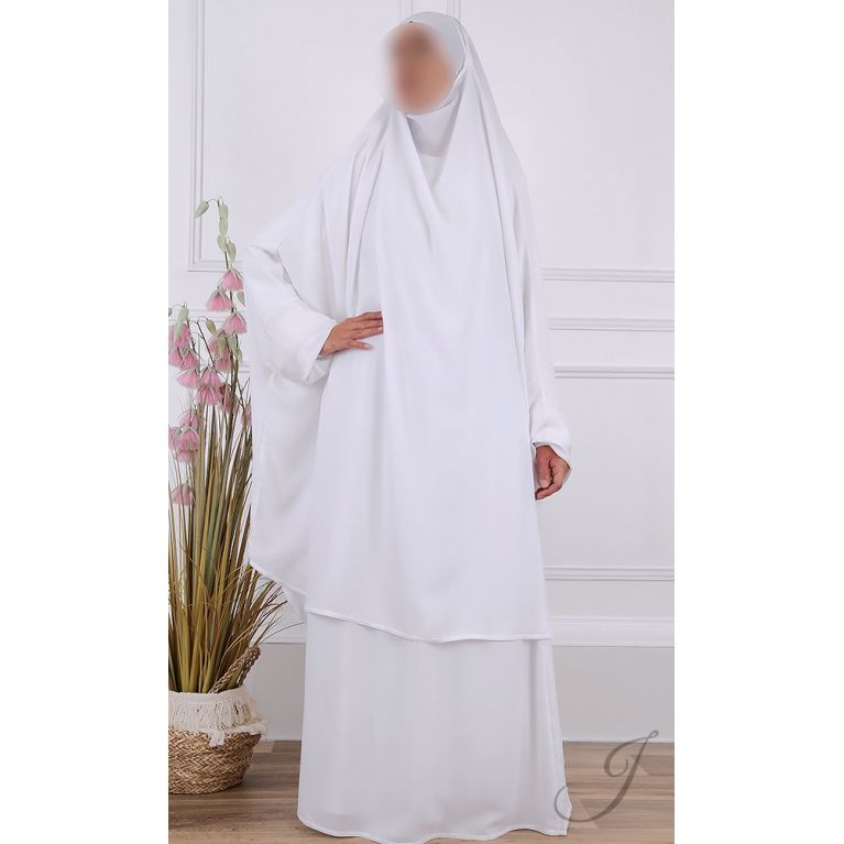 Jilbab 2 Pièces - Blanc - Microfibre Léger - Jamila Jilbab 2 Pièces - Blanc - Microfibre Léger - Jamila