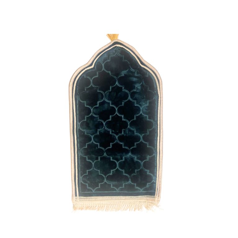 Tapis de Prière Enfant Molletonné Vert - Motif Arabesque - 48 x 85 cm - Soundouss
