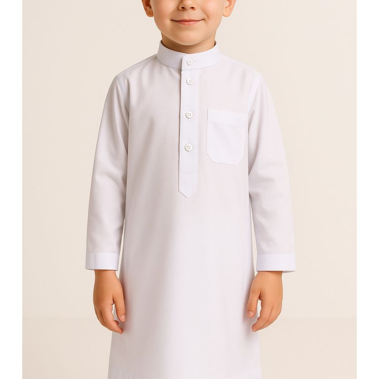 Qamis Blanc Enfant à Adolescents - Taille de 4 à 15 ans