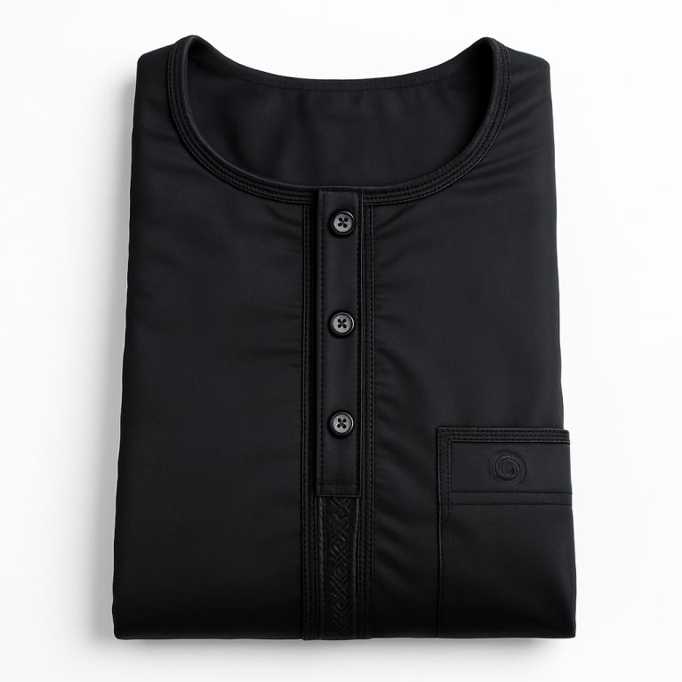 Qamis Homme – Tissu Coréen Glacé au Col Rond– Manches courtes – Soundouss