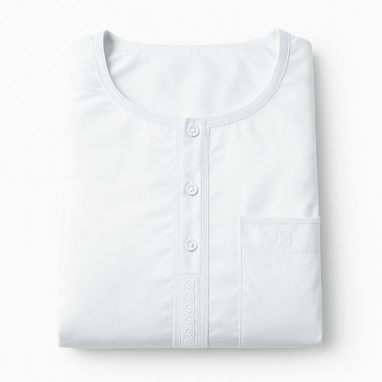 Qamis Homme – Tissu Coréen Glacé au Col Rond– Manches courtes – Soundouss