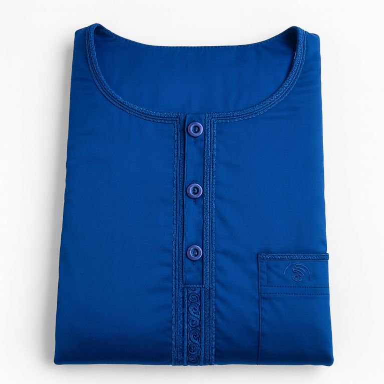 Qamis Homme – Tissu Coréen Glacé au Col Rond– Manches courtes – Soundouss