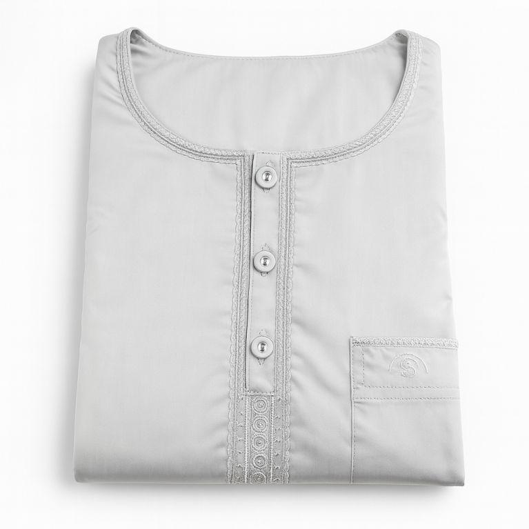 Qamis Homme – Tissu Coréen Glacé au Col Rond– Manches courtes – Soundouss