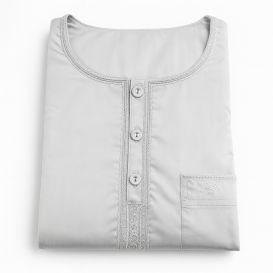 Qamis Homme – Tissu Coréen Glacé au Col Rond– Manches Longues– Soundouss