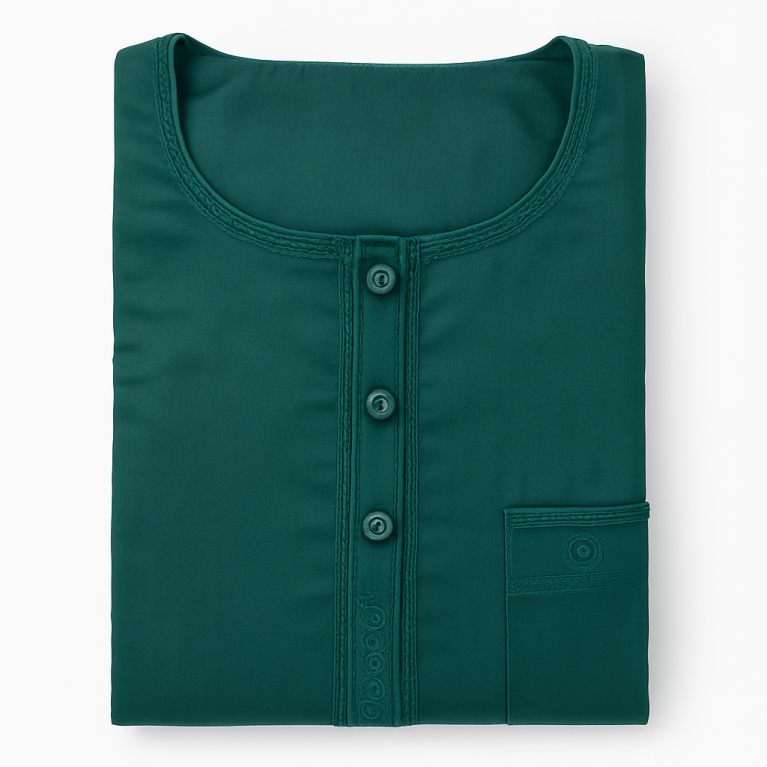 Qamis Homme – Tissu Coréen Glacé au Col Rond– Manches courtes – Soundouss