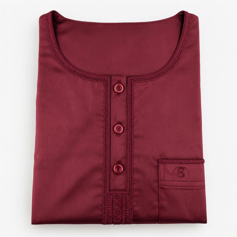 Qamis Homme – Tissu Coréen Glacé au Col Rond– Manches courtes – Soundouss