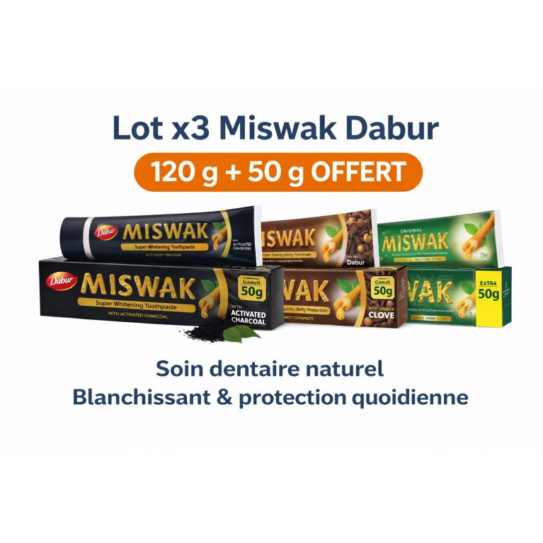 Lot X3 Dentifrice Herbal Miswak - GRAND : 120gr + 50gr Gratuit - Laboratoire Dabur