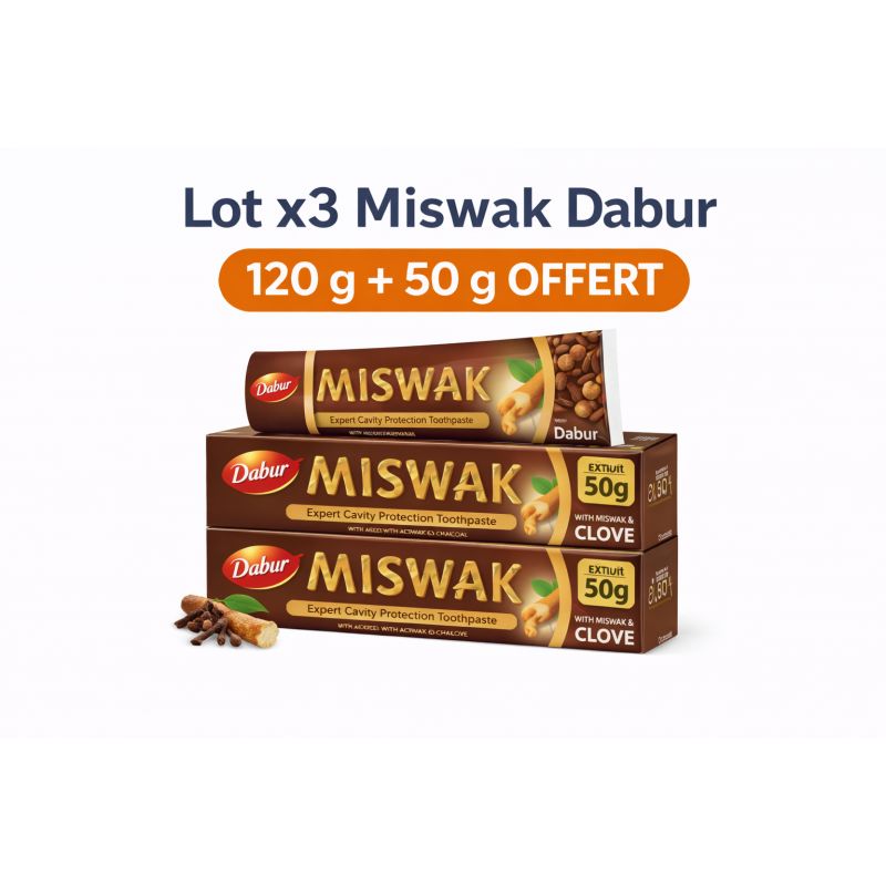 Lot De 3 Dentifrices Dabur Siwak - Blanchiment Naturel Au Miswak, Sans Fluor, 75g Chaque