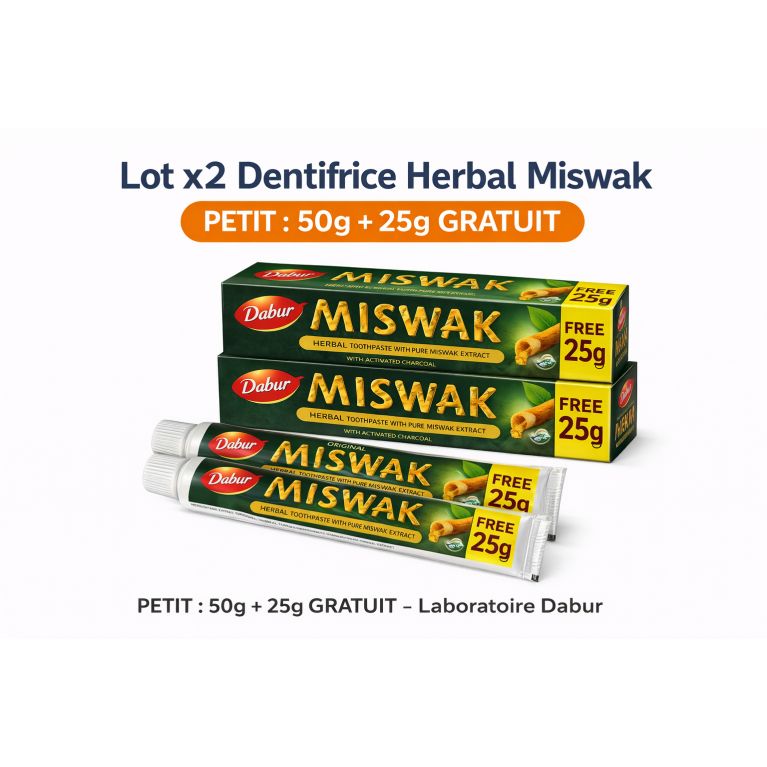 Lot x2 Dentifrice Herbal Miswak Naturel Dabur – Format moyen & usage quotidien