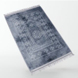 Grand Tapis de Prière - Gris - Motif Mirhab - Molletonné, Épais et Très Doux - Confortable et Anti-Dérapant