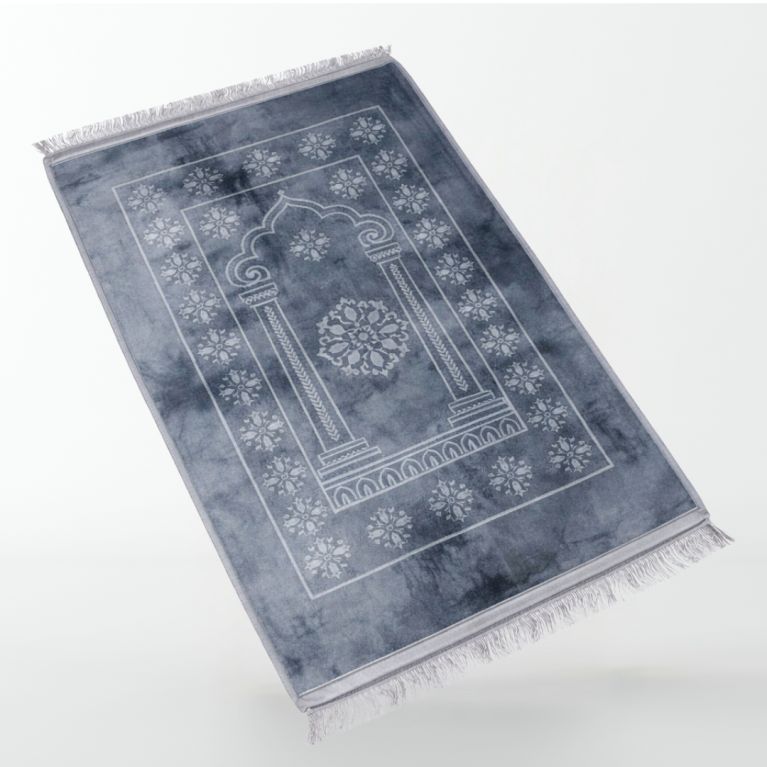 Grand Tapis de Prière - Gris - Motif Mirhab - Molletonné, Épais et Très Doux - Confortable et Anti-Dérapant