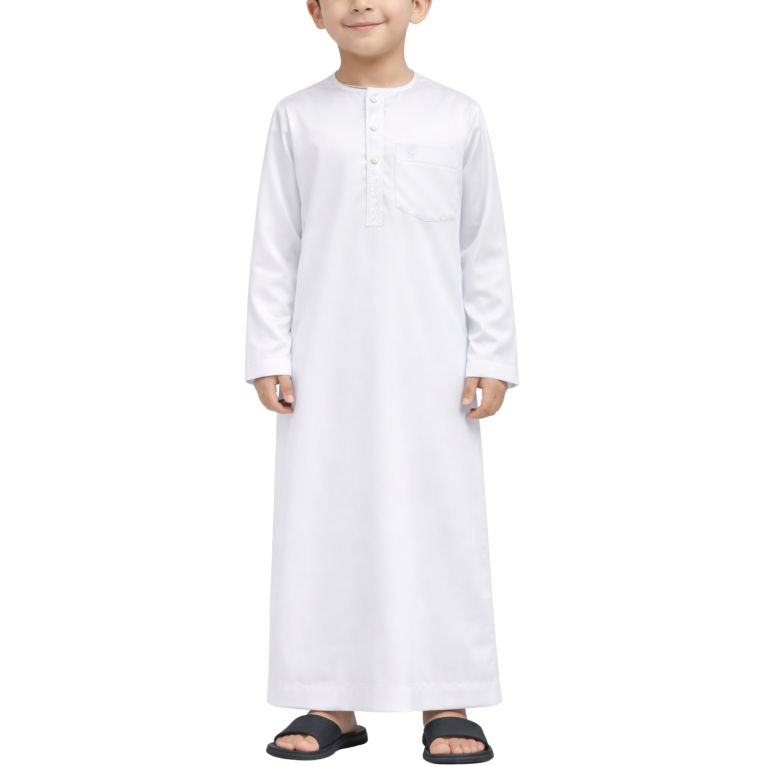 Qamis Enfant– Tissu Glacé Coréen – Col Rond _ Manches Longues – Soundouss